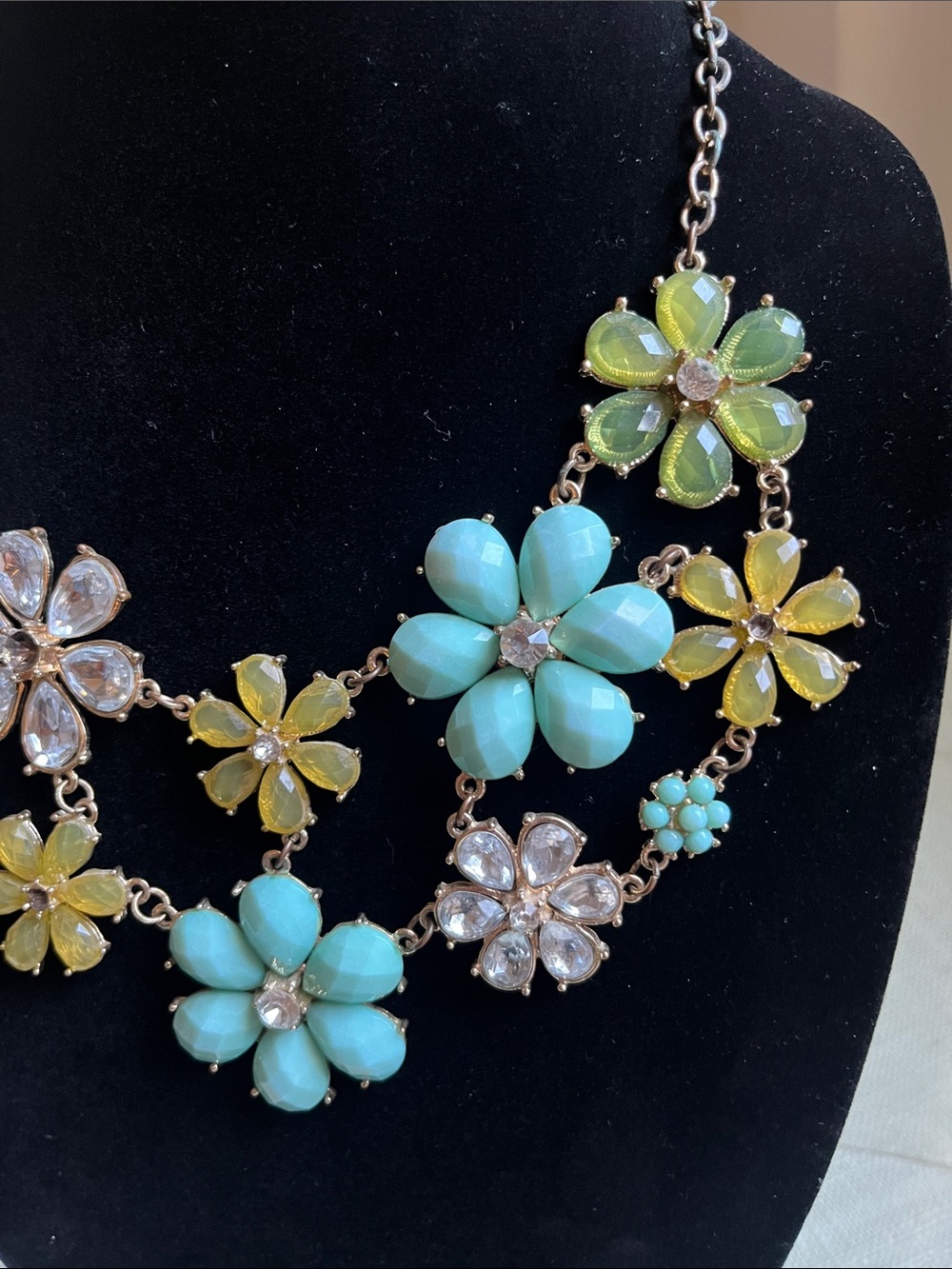 Floral Statement Necklace in Turquoise, Yellow & Clear - Picture 4 of 6